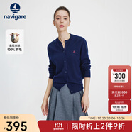 Navigare意大利小帆船毛衣外套女士秋冬款純羊毛圓領(lǐng)羊毛衫氣質(zhì)針織開衫 藏青 L
