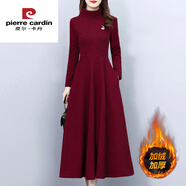 皮爾卡丹（pierre cardin）秋冬2025新款高領(lǐng)修身收腰長款口袋加絨加厚連衣裙 紅色（加絨加厚） 今年流行的輕奢品牌 M 95-104斤