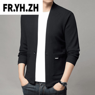FR.YH.ZH潮王男裝2025秋季新款男士開(kāi)衫商務(wù)休閑外套時(shí)尚潮流針織衫上衣男 黑色(顯瘦百搭) M (90-110斤)