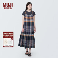 無印良品（MUJI）女式馬德拉斯格紋吊帶連衣裙女裝裙子格子裙純棉全棉長裙BC2IIA4S 深藏青色格紋 L 165/88A