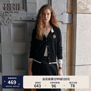 Teenie Weenie小熊針織開(kāi)衫女春季軟糯舒適簡(jiǎn)約休閑通勤針織毛衣外套女 黑色 M (165)