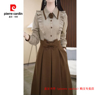 皮爾卡丹（pierre cardin）品牌高檔輕奢賽菲雅假兩件連衣裙春裝女款2025年收腰減齡微胖mma 品牌高端新品-卡其色 M 80斤-105斤
