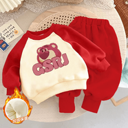 凱蒂貓（hellokitty）女童加絨衛(wèi)衣長(zhǎng)褲運(yùn)動(dòng)套裝凱蒂貓卡通洋氣兒童寶寶秋冬保暖休閑服 紅色套裝【字母草莓熊】 66