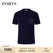 PORTS寶姿男裝早秋抗皺皮馬棉雙P LOGO印花貼袋短袖T恤衫 藏青色 S