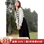 百圖betu女裝春季新款連衣裙法式條紋拼接長袖連衣裙女2401T66 黑色 L