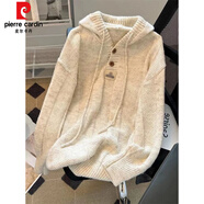 皮爾卡丹（pierre cardin）美拉德咖色連帽毛衣衛衣外套大碼女裝胖mm冬季加厚慵懶針織衫上衣 白色【內搭短款辣妹上衣港味韓系chic體恤超好看別 M 【80-100斤】