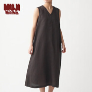 無印良品 MUJI 女式 法國(guó)亞麻水洗 無袖連衣裙 BCL07C0S 深棕色 L