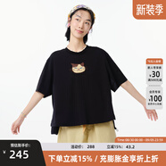 幻走（MOVEUP）2025夏季新款.FUN系列短袖圓領(lǐng)貓咪繡花短款T恤女 夜黑 M