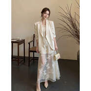 敲言法式高級感氣質(zhì)小香風(fēng)職業(yè)白色西裝外套吊帶連衣裙套裝2025夏季 西裝外套+吊帶裙套裝 M