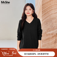 慕姍詩(shī)怡（MsShe）【V領(lǐng)&圓領(lǐng)】大碼女裝秋裝胖mm仿兔絨紗寬松毛衣 V領(lǐng)-黑色現(xiàn)貨-5091 6XL