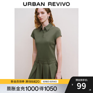 UR【寶藏裙】秋款女裝學(xué)院風(fēng)百褶廓形短袖連衣裙UYY740010 軍綠 M