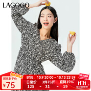 LAGOGO氣質碎花連衣裙女拉谷谷春季新款收腰寬松v領法式甜美長裙 混色(Y0) XL 170/42