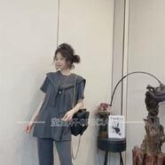 短袖套裝三件套純色歐洲站女裝2025夏秋新款寬松上衣披 灰色套裝【現貨發(fā)】 XL