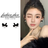 桐汝壁黑色蝴蝶結(jié)耳環(huán)為婦女2024新熱風(fēng)格高端珍珠鍍銀小眾設(shè)計(jì)耳環(huán)和耳 黑色蝴蝶結(jié)耳釘 s925銀針