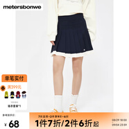 美特斯邦威半身裙女2025夏新款百搭撞色拼接百褶裙顯瘦短裙a字裙 藍莓黑 L 165/72A