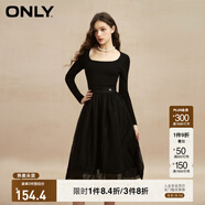 ONLY時尚復(fù)古U領(lǐng)高腰長袖中長款連衣裙女|123107041 E39 黑美人 XS (155) 76A