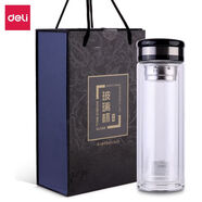 DELI得力玻璃杯便攜茶杯過(guò)濾泡茶商務(wù)辦公水杯 白色 401-500ml
