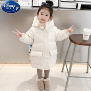 迪士尼兒童白鴨絨中長(zhǎng)款女童羽絨服冬新款韓版寶寶兒童加厚洋氣防風(fēng)外套 米白色 100 建議身高95-105cm