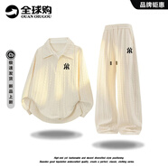 YKINCASL美式潮牌衛(wèi)衣套裝男秋冬季大碼休閑運(yùn)動假兩件上衣褲子情侶兩件套 2232杏色+1901杏色（NE01） XL （推薦體重130-145斤）