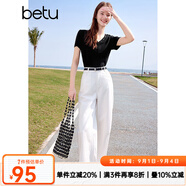 百圖betu女裝2025夏季新款T恤半門筒V領(lǐng)修身百搭短袖上衣女2504T10 黑色 M