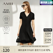 AMII開(kāi)學(xué)季換新裝法式復古a字連衣裙女夏季新款赫本風(fēng)顯瘦V領(lǐng)修身裙子 黑色 XS 150/76A