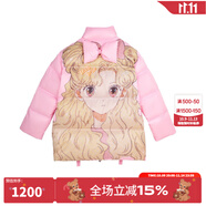LALABOBO加厚保暖羽絨服女可愛歐若拉印花蝴蝶結(jié)寬松百搭休閑外套 時尚潮 粉色（歐若拉） M