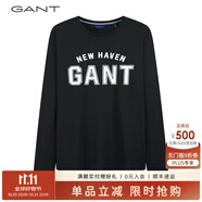 GANT【情侶同款】甘特春季純棉字母印花男士寬松經(jīng)典圓領(lǐng)長袖T恤 5黑色 L