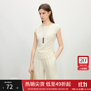 范思藍(lán)恩氣質(zhì)醋酸套裝女夏季2025新款一字領(lǐng)上衣直筒褲兩件套2132 象牙白上衣 M