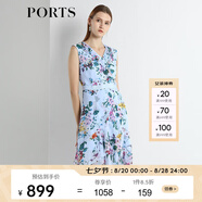 PORTS寶姿 新品 女裝V領(lǐng)不規(guī)則印花連衣裙LN8D268HPS065 天藍(lán)色印花 M (6)