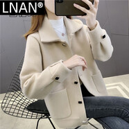 LNAN仿水貂毛外套女春秋新款韓版寬松百搭時尚小香風(fēng)針織開衫短款上衣 淺杏色_【高品質(zhì)】 2XL _建議120-135斤