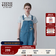 Teenie Weenie小熊夏裝學院風休閑背帶褲復古韓版牛仔褲短褲女 淺藍色 M (165)