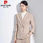 皮爾卡丹（pierre cardin）毛呢西裝外套女秋冬新款時(shí)尚OL通勤氣質(zhì)職業(yè)套裝加厚小西服工作服 米杏色西裝+米杏色西褲 S