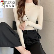 啄木鳥（TUCANO）2025年秋冬新款半高領(lǐng)修身緊身內(nèi)搭針織衫女士洋氣長袖毛衣打底衫 杏色- 常規(guī) 均碼 高彈力 70-130斤