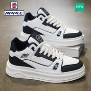 Apple蘋(píng)果秋冬新款男士厚底學(xué)生滑板鞋百搭中幫運動(dòng)休閑鞋皮面潮流男鞋 325VHR黑色 43 標準運動(dòng)鞋碼