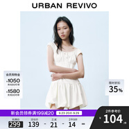 UR2025春季新款女裝撞色蕾絲飄帶U領(lǐng)無(wú)袖修身連衣裙UYY750014 米黃 (偏短) S