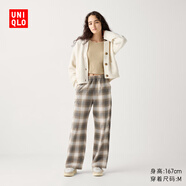優(yōu)衣庫女裝法蘭絨松緊長(cháng)褲/全棉薄款直筒格子休閑褲471550 470665 471550/32深米色 XL