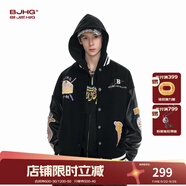 BJHG不計后果紅色棒球服男款秋季2025新款潮牌呢子外套美式夾克上衣女 瀾夜黑 2XL