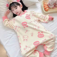 綾庭鷹女童連體睡衣春秋薄款長(cháng)袖防踢睡袋中小童女孩兒童寶寶可愛(ài)家居服 米色滿(mǎn)身兔【柔軟親膚透氣】 100 -建議身高90-100cm