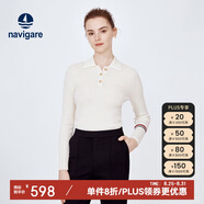 Navigare意大利小帆船女士全羊毛針織衫翻領(lǐng)修身毛衣2334023504 白 M 
