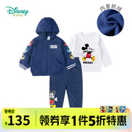 迪士尼寶寶（Disney Baby）童裝男女童衛衣套裝加絨連帽外套米奇T恤+褲子3件裝 藏青1158 4歲/身高110cm