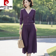 皮爾卡丹小香風(fēng)兩件套2025年開(kāi)春新款V領(lǐng)針織開(kāi)衫上衣+清新百褶半身裙子 紫色上衣+紫色半身裙【套裝】 【 4XL 155-170斤