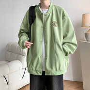 型楠宇胖子大碼棒球服男外套春秋季設(shè)計(jì)感圓領(lǐng)拼接復(fù)古寬松休閑夾克潮 J870綠色 常規(guī) 2XL 建議150-170斤