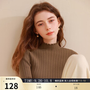 三彩冬款純色坑條針織衫木耳邊半高領(lǐng)修身打底內搭簡(jiǎn)約女 咖啡色 M