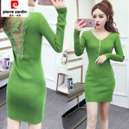 皮爾卡丹（pierre cardin）秋冬季針織連衣裙女2025時(shí)尚修身顯瘦打底針織衫性感緊身包臀短裙 綠色 【春秋版6201】 S