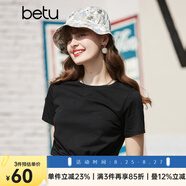 betu百圖女裝簡約圓領(lǐng)純色百搭短袖T恤女JD2103T04 黑色 XS