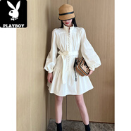 花花公子（PLAYBOY）2025早秋穿搭法式今年流行獨特漂亮巨好看的黑色赫本風(fēng)氣質(zhì)連衣裙 白色【浪漫復古穿搭/設計感小眾/小個(gè)子/氣質(zhì)顯瘦/ XL