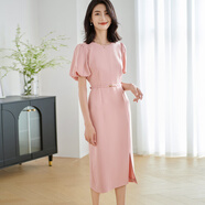 米思陽(yáng)（missshine）2025夏季新款溫柔氣質(zhì)泡泡袖連衣裙修身絕美包臀裙子女 粉色現貨直發(fā) M