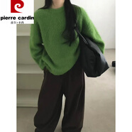 皮爾卡丹（pierre cardin）毛茸茸質(zhì)感軟糯簡約百搭針織衫韓國高貨秋冬季圓領(lǐng)寬松套頭毛衣 草綠色 均碼