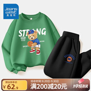 真維斯兒童套裝圓領(lǐng)長(cháng)袖薄款長(cháng)褲男童女童秋季衣服中大童寬松運動(dòng)服童裝 【薄款套裝】綠（熊）黑（球） 140