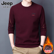 JEEP SPIRIT吉普男士衛(wèi)衣冬季新款酒紅上衣體恤休閑加絨加厚圓領(lǐng)長(zhǎng)袖t恤 7729酒紅 加絨 M 【90-110斤】